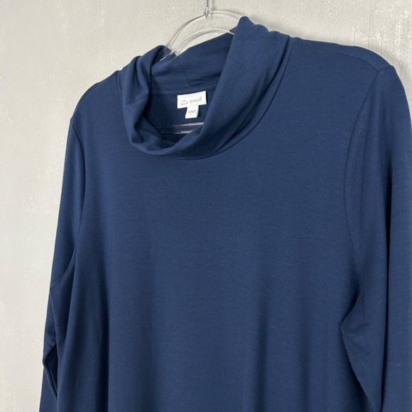 J. Jill size L Purejill cowl neck swing dress navy luxe tencel short long sleeve - Picture 6 of 13